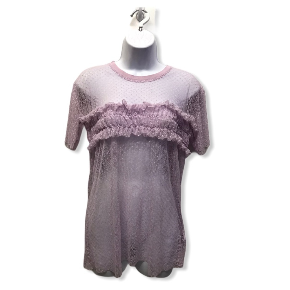 TopShop | Lilac Mesh Polka Dot Chic T-Shirt Blouse - Picture 3 of 13